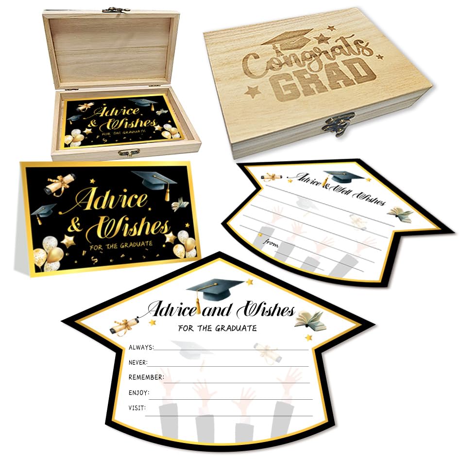 Image of 50Pcs Graduation Advice Cards for the graduate 2026, Grad Advice and Wish Cards Box for Congrats Grad Class of 2026 Graduation Party Decorations Supplies (Black)
