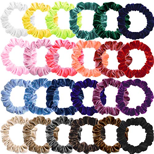 Small Scrunchies for Hair, Funtopia 24 Pcs Colorful Velvet Hair Ties for Thick Hair, Soft Mini Velvet Hair Scrunchies Elastic Hair Ties Ponytail Holders Rubber Bands Hair Accessories for Women Girls