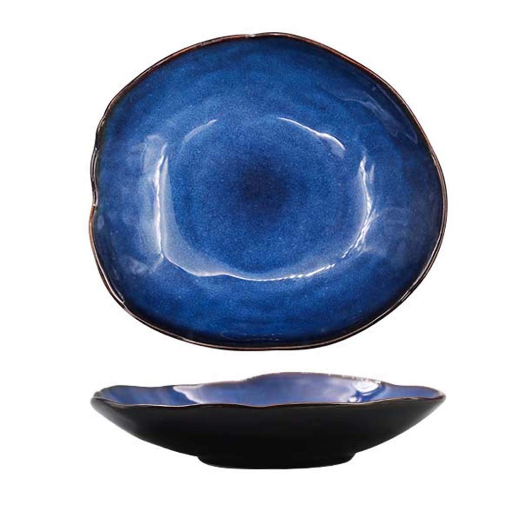 Assiette de nourriture occidentale irrégulière européenne, assiette à dîner en céramique ménage bol de riz | Saladier Saladier | Vaisselle Plate-Bleu
