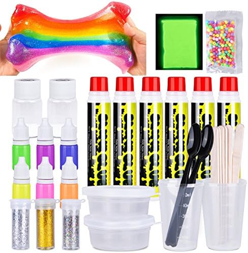 LOYO Slime Kit, 32 Pack DIY Slime Kits to Make Your Own Clear and Glowing Slimes with Glow Powder, Glue, Glitter Shakes, Color Neon Paints, Measuring Cups and Slime Containers (32 Pack DIY Slime Kit)