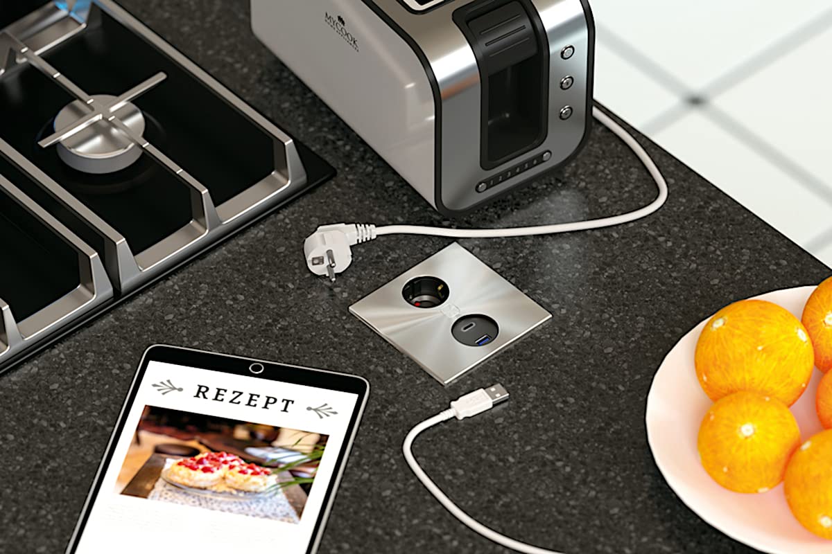 Duplex E Steckdosenelement mit Doppel USB-Charger/USB-A/USB-C/Einbausteckdose