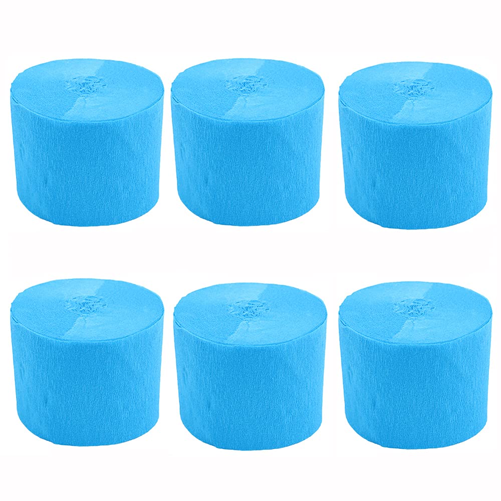 Ancllo Blue 6 Rolls 4.5Cm X 25M Crepe Paper Party Streamers, Streamers Backdrop Hanging Decorations For Birthday Party, Wedding And Festival Decorations,