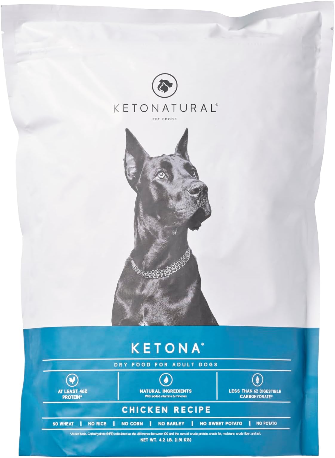 Ketona Chicken Recipe Adult Dry Dog Food, Natural, Low Carb (only 5%), High Protein (46%), Grain-Free, The Nutrition of a Raw Diet with The Cost and Convenience of a Kibble; 4.2lb