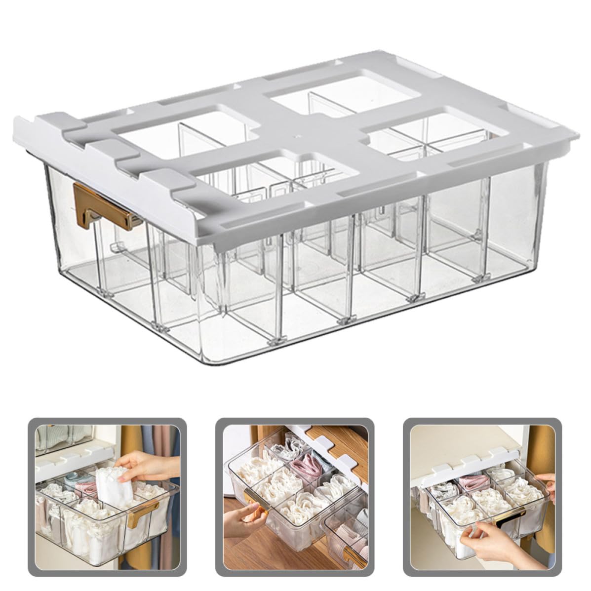 Organizer Multiuso per Biancheria e Calzini in Pet Scomparti Multipli e Coperchio, per Armadio e Conservazione Domestica Ordinata