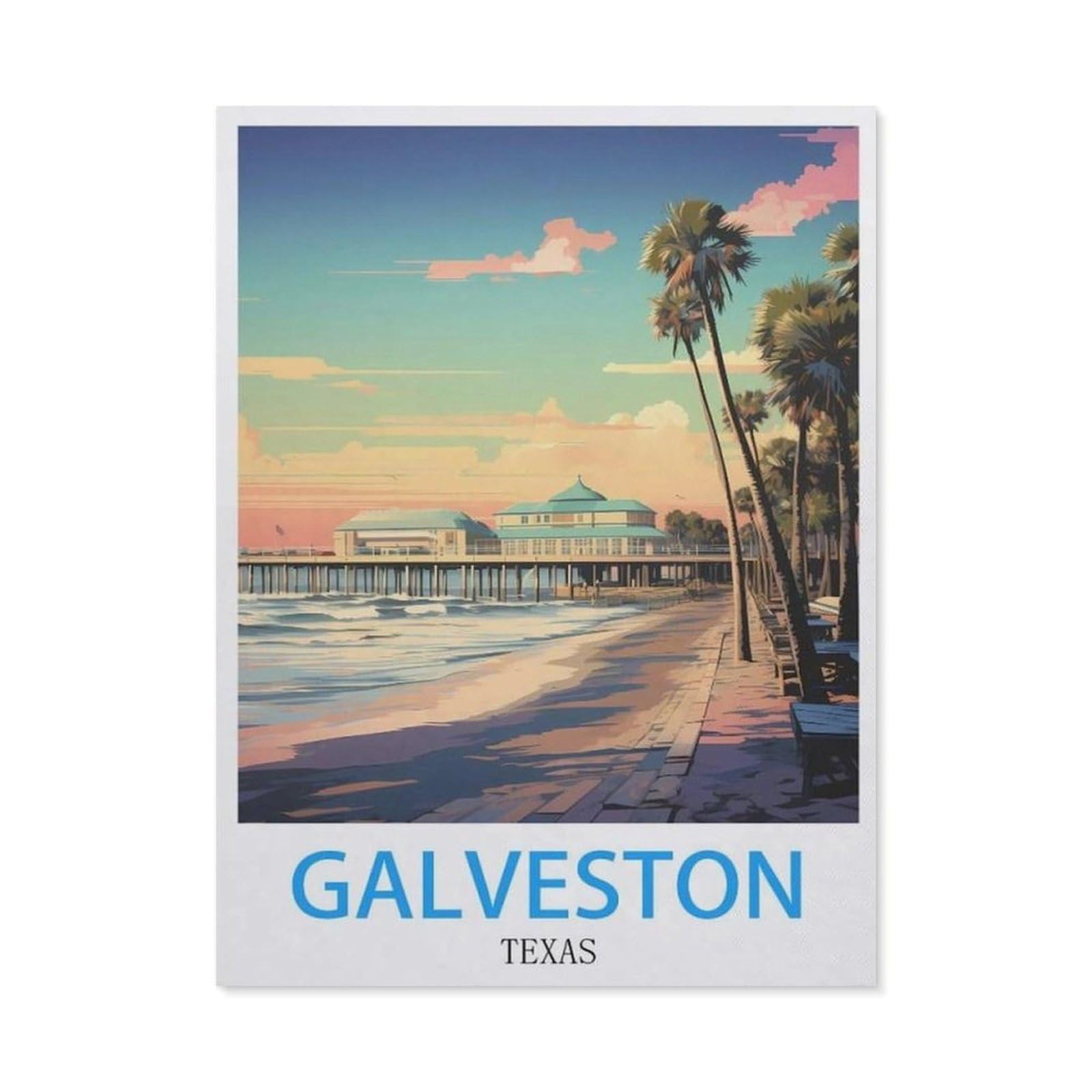BEAYODKP DIY 5D Diamond Painting，Galveston Texas Vintage Travel Poster，Round Diamond, Used for Room Decoration（30 x 40 cm/11.81 x 15.74 inches）-BW79