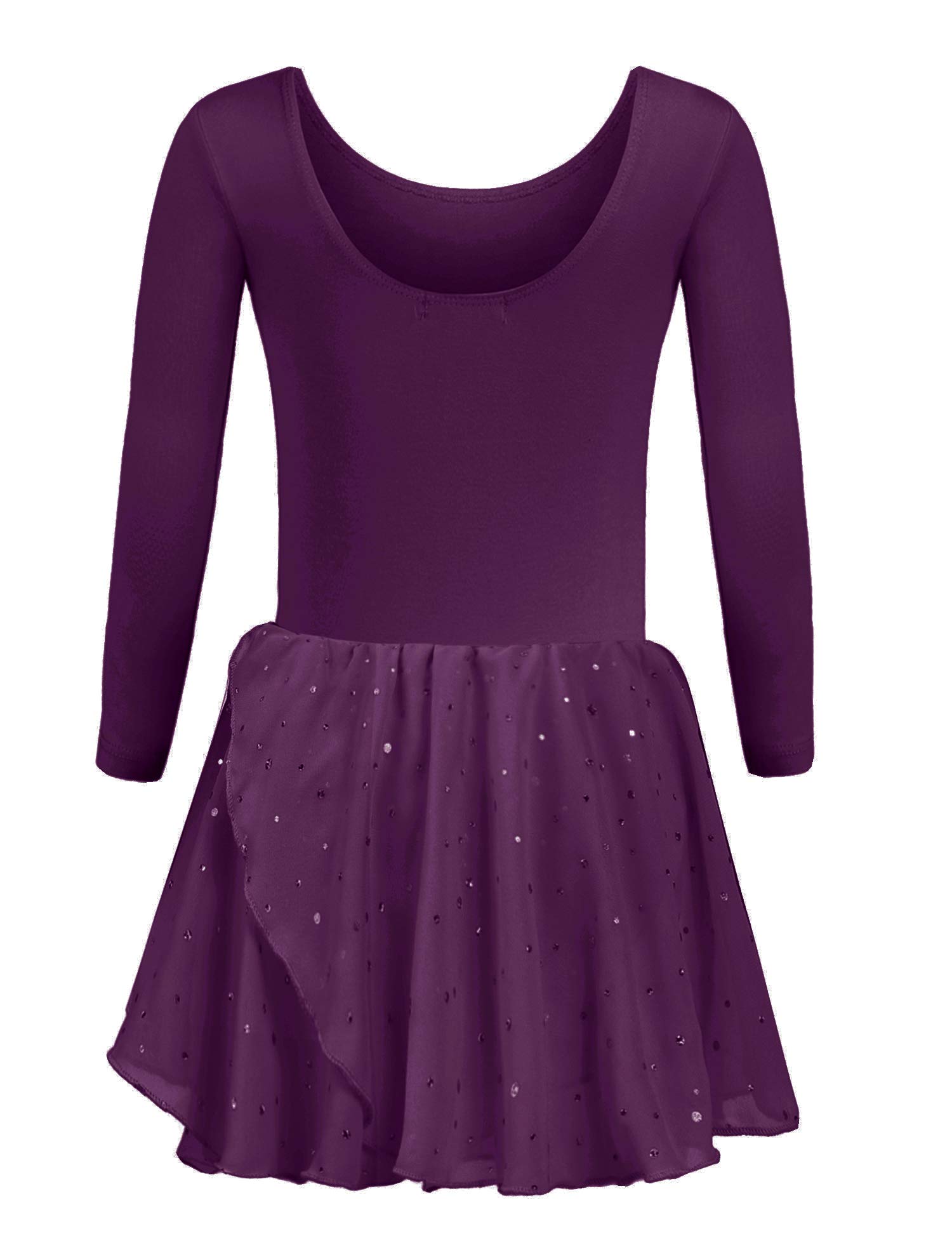 Trudge Children's Ballet Dress, Girls’ Long-Sleeve Cotton Ballet Leotard Body with Tutu Skirt, Purple, 4–5 Years