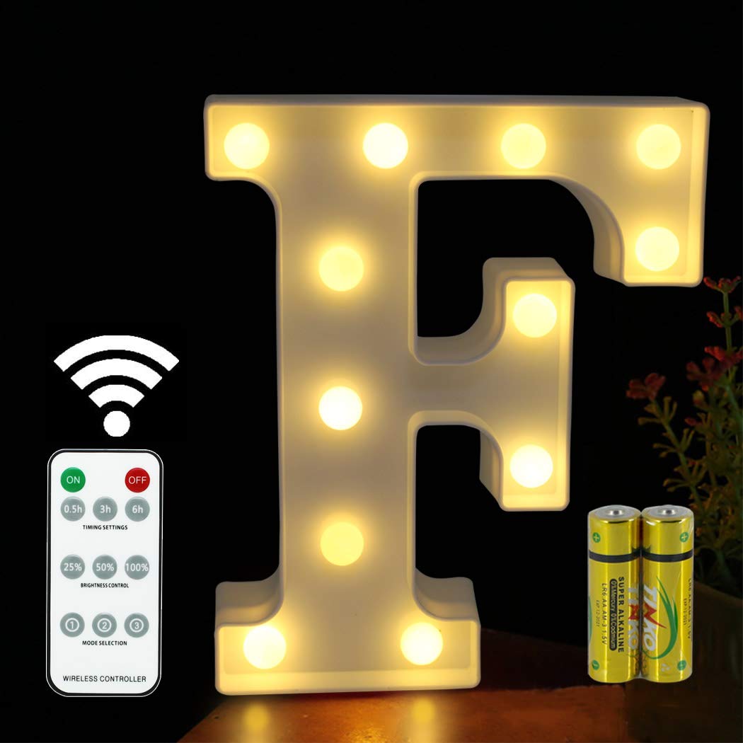 HONPHIER® Letter Lights Decorative LED Alphabet Lights Remote Control Marquee Decoration Light Up Sign Battery Operated for Birthday Party Wedding Receptions Holiday Bar Home Bedroom Bath Decor (F)
