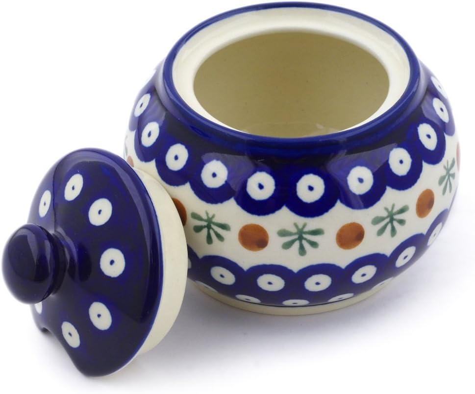 Polmedia Polish Pottery Sugar Bowl 10 oz - Mosquito Pattern Handmade in Boleslawiec Poland + Certificate of Authenticity