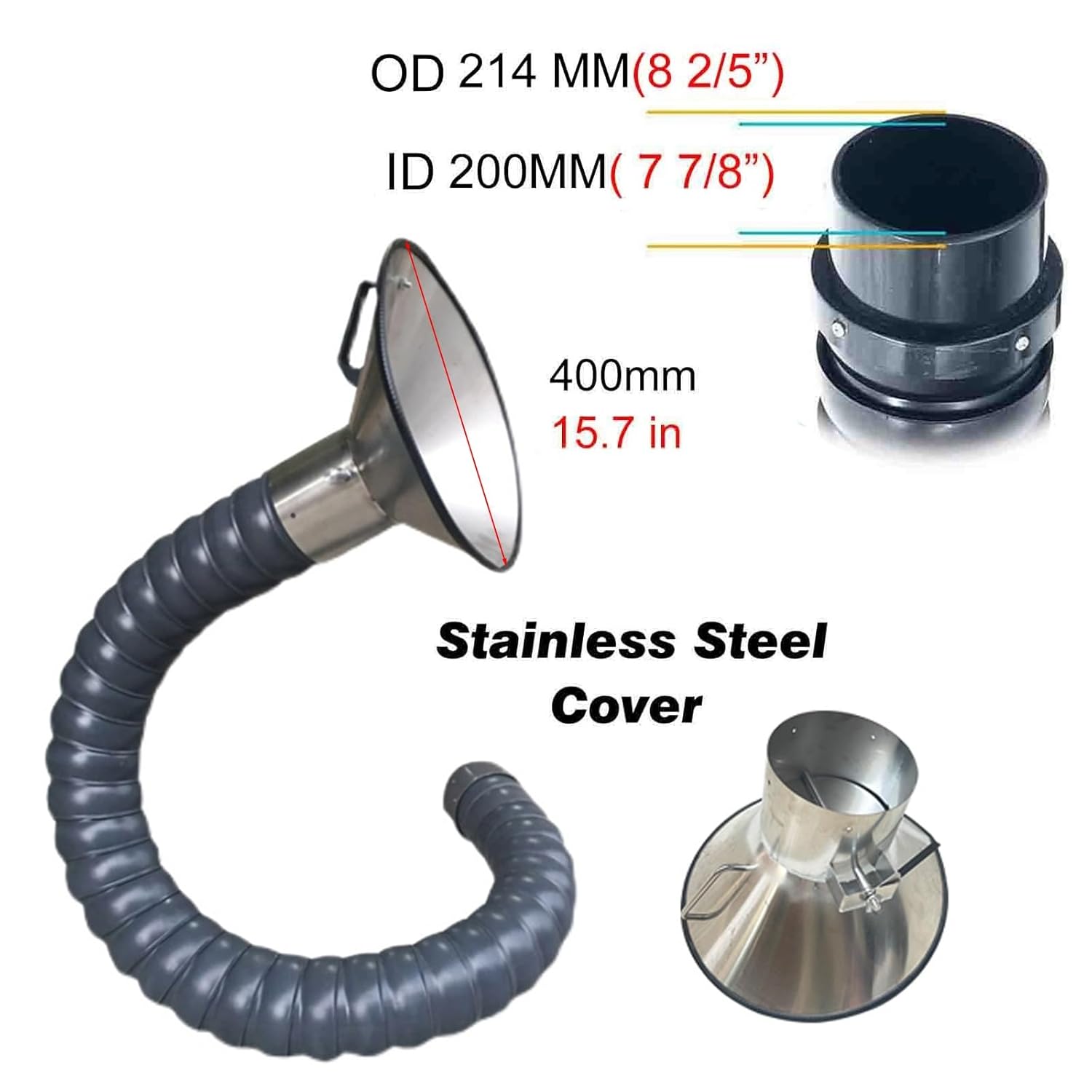 Fume & Smoke Extractors Hose Articulated, 200 160 100 68 45 MM Dia Commercial Soldering Flexible Gas Collector Arm with Hood for Shop Air Dust Removing System(L 80cm(2.6 ft),Id 200MM(7 7/8 in))