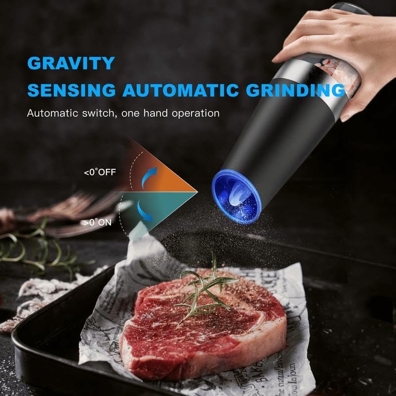 1/2-piece electric salt and pepper grinder set, adjustable for coarseness,large capacity automatic salt and pepper grinder, suitable for kitchen use. (2, Black)