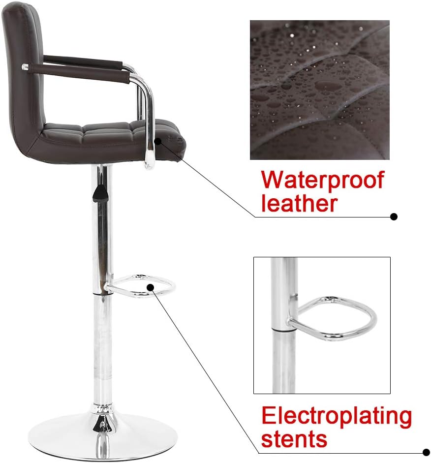 White Adjustable Swivel Leather Bar Stools with Chrome Base, Set of 2