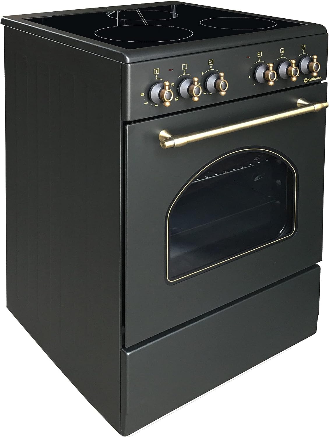 SOLTHERMIC COMBO PACK NEGRO RÚSTICO COCINA VTC con HORNO 50L 50X50 + CAMPANA DE 60 H60PR (3 fuegos, gran potencia de extración)