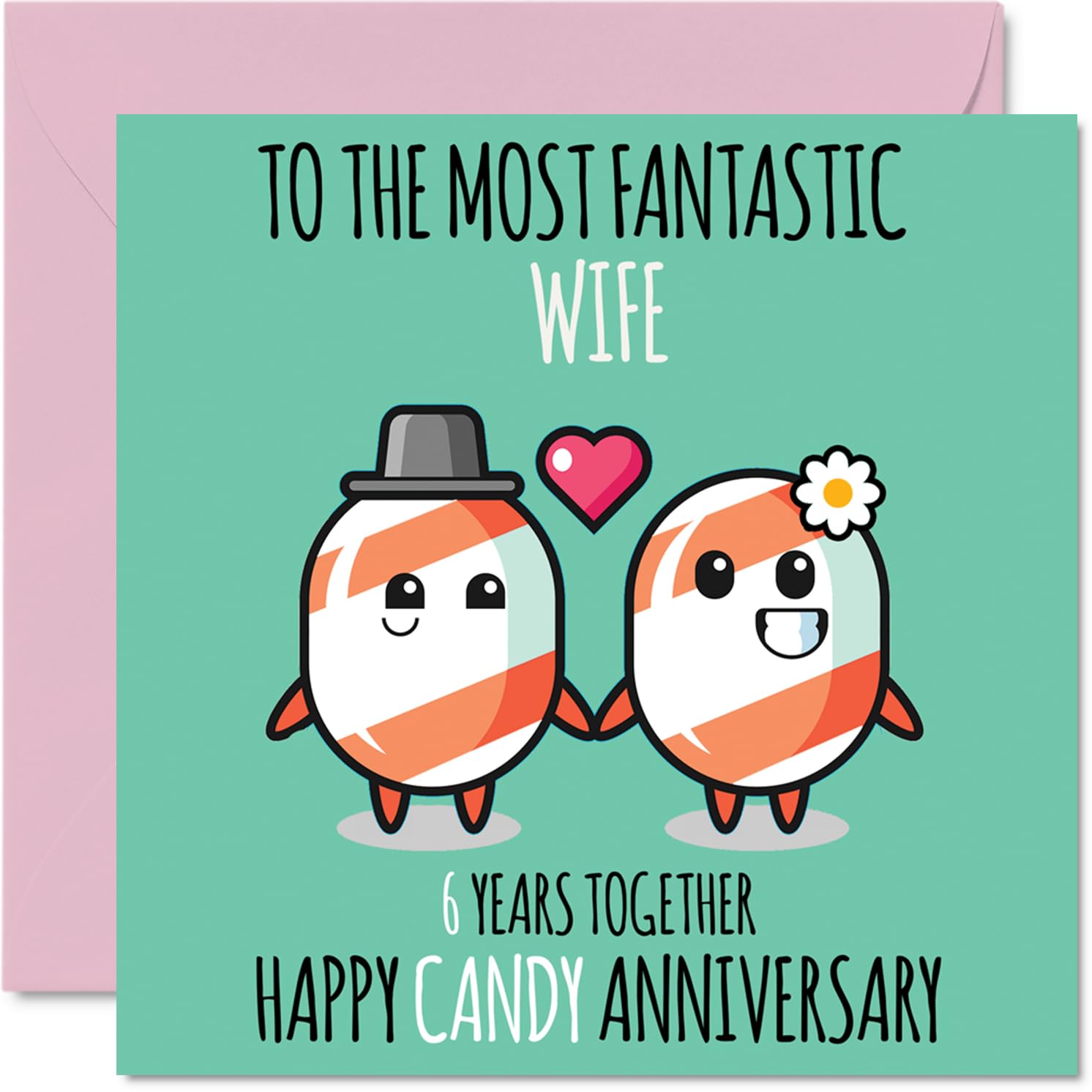 Cute Sugar Candy Anniversary Card for Wife - 6 Years Together - Happy 6th Wedding Anniversary Cards for Wife from Husband, 145mm Greeting Cards Anniversaries