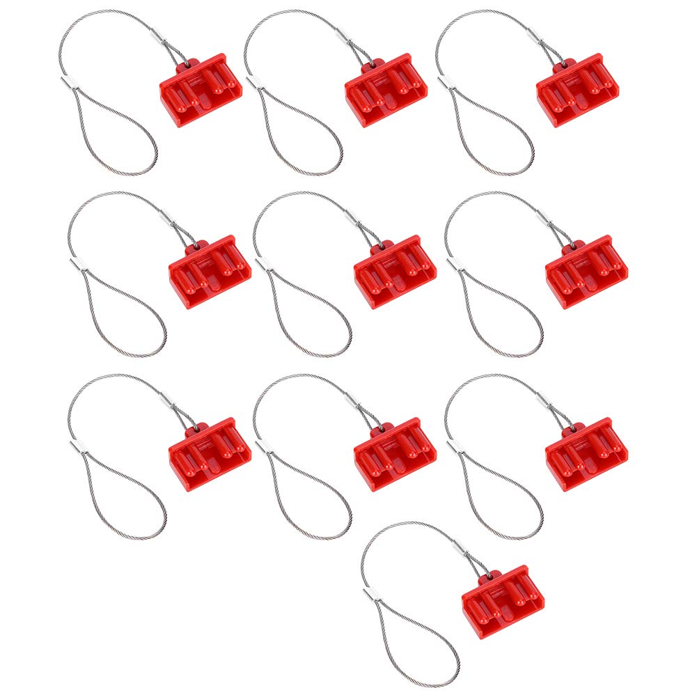 Agatige 10Pcs Dust Cap for Forklift Connector, Red Plastic Hard Texture Protection Cover 50A Dust Water Resistant Connector Cap Dust Cover with Rope Connector