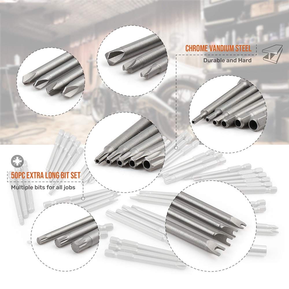 Juego de Brocas Hi-Spec 50pc 75mm Juego de Destornilladores Extra Largos Hex Torx Security Juego de Puntas de Destornillador largas Juego de Puntas de Destornillador de trinquete Juego