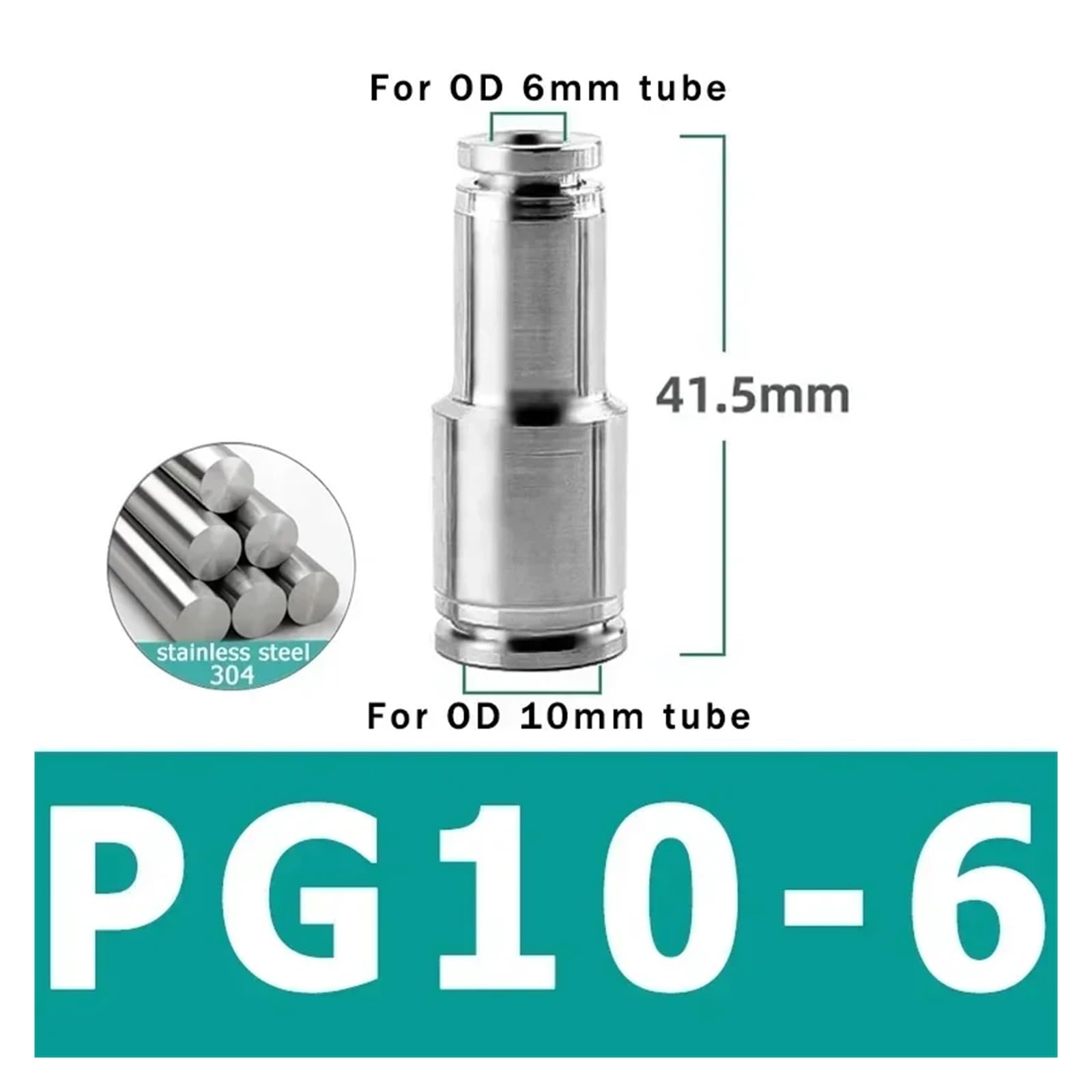 PU Gerader PG-Reduzierer-Schnellverbinder 304 Edelstahl Pneumatische Armatur 4-12 mm Luftkompressor-Schlauchverbinder(PG10-6,10 Pcs)