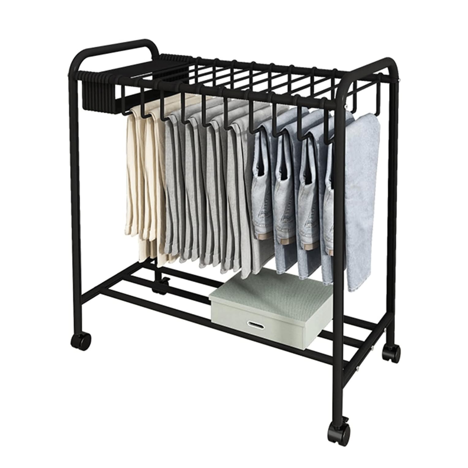 OLSKFUH Pull-Out Trouser Rack Removable Pull-Out Rack Wardrobe Storage Expandable Space Saving Drawer-Style Hanger Rod Rolling Trolley,Retractable Trouser Rolling Trolley, Pants,Black-30hooks