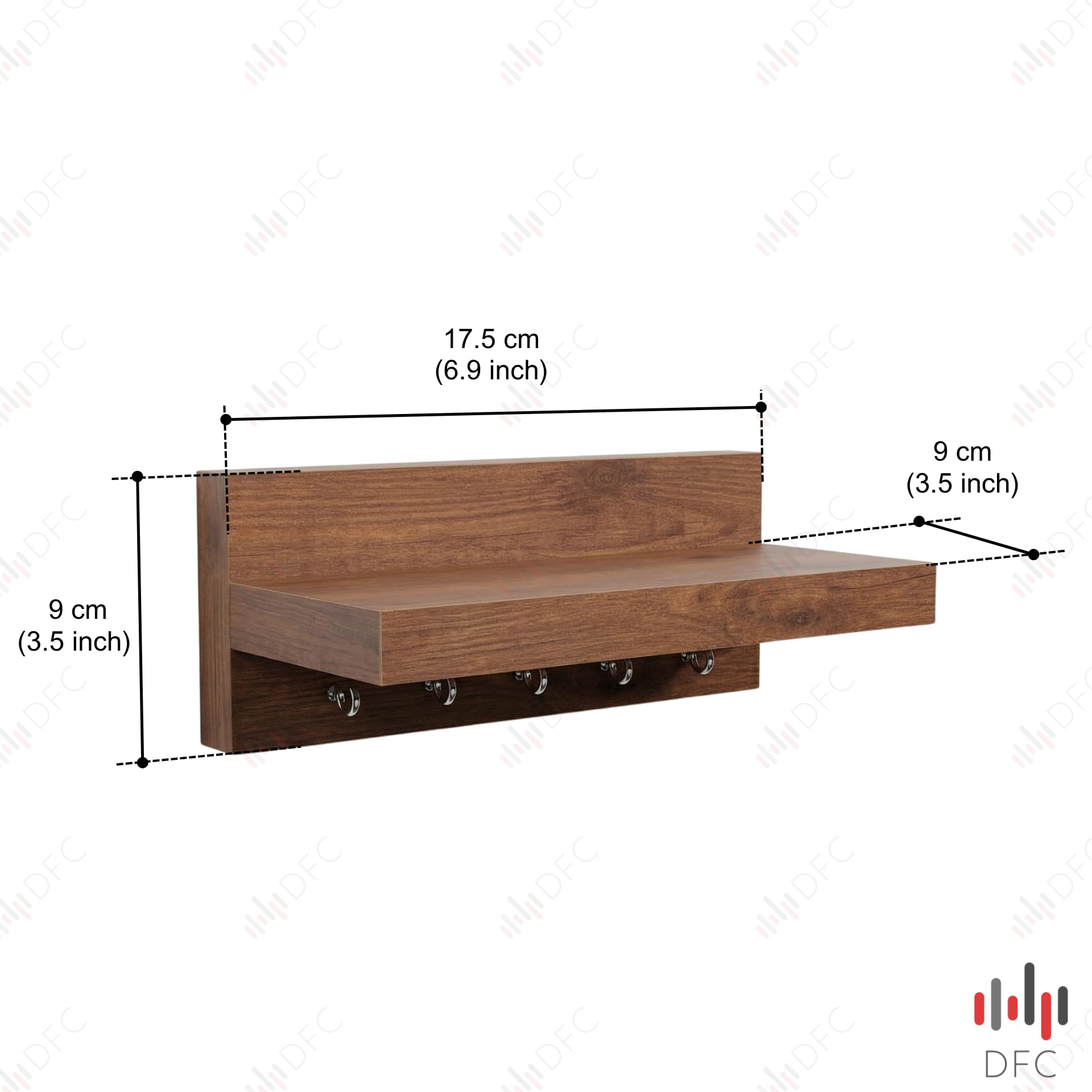 DFC Element Simplex Engineered Wood Wall Mounted Key Chain Holder with 5 Key Knobs (Matte Finish, Natural Oak) 3