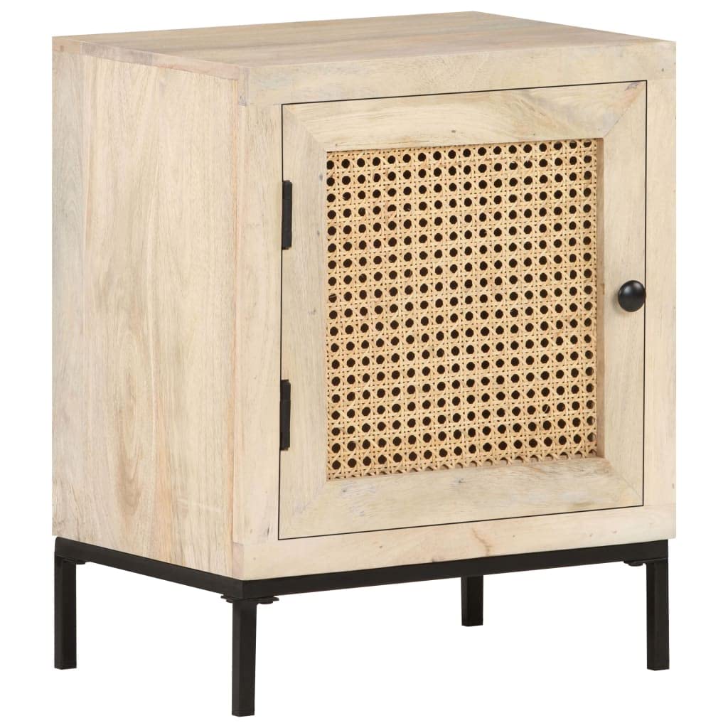 vidaXL Table de Chevet Table de Nuit Armoire de Chevet Armoire de Lit Chambre à Coucher Maison Intérieur 40x30x50 cm Canne Naturelle Bois de Manguier