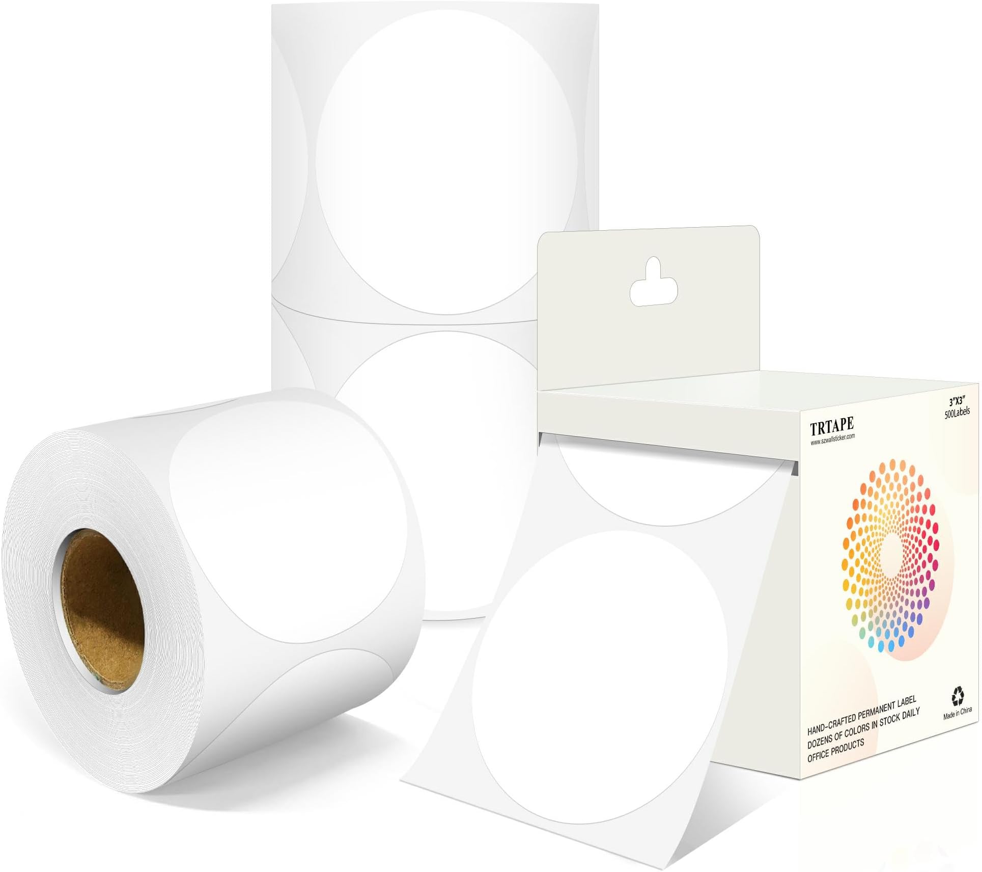 3 Inch Round Colored Dot Stickers, 2000 PCS, 4 Rolls in Dispenser Box - White Circle Color Coding Labels Dot Labels for Office, Home, Inventory Organizing