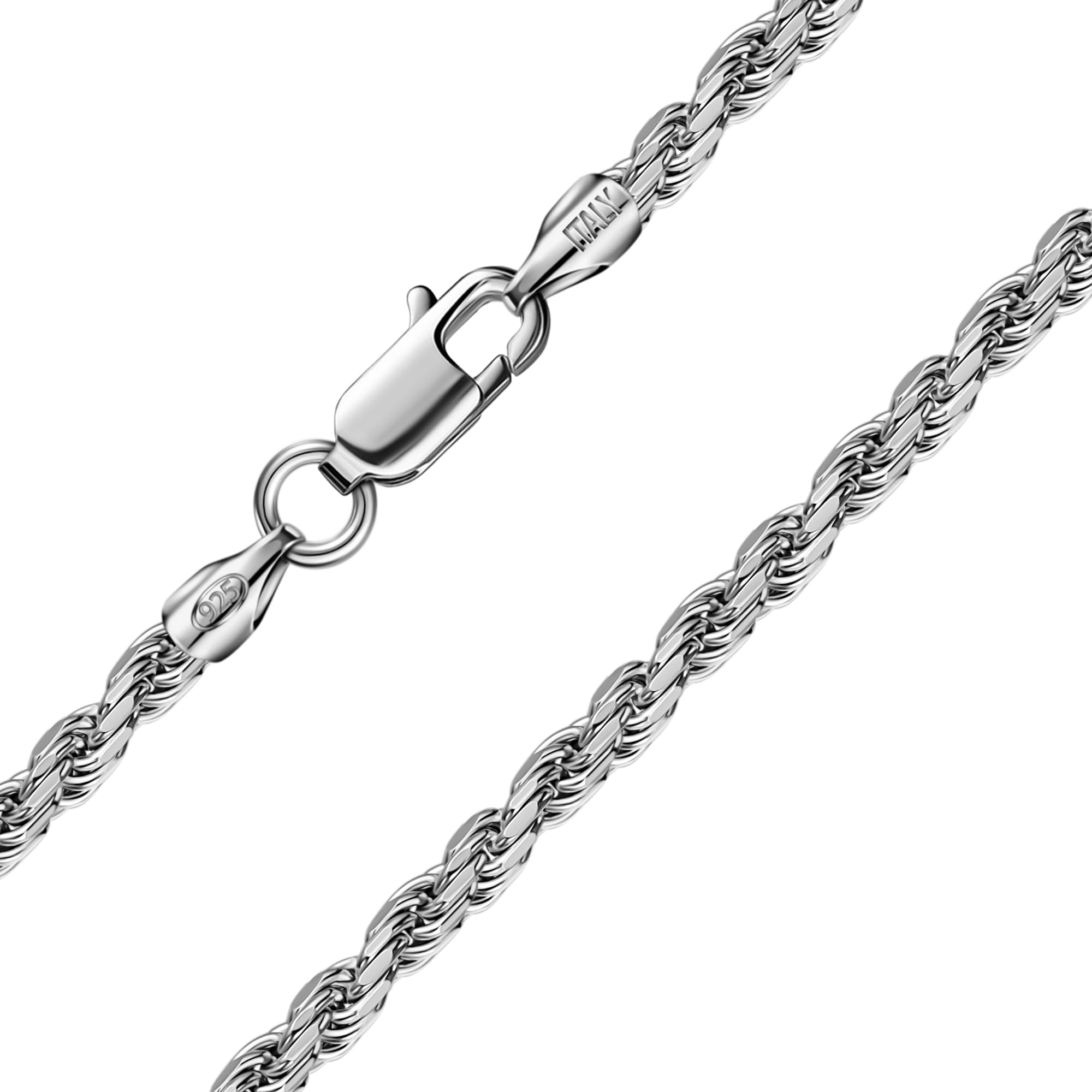 Ataria Silberkette 925 Sterling Silber Damen & Herren - Kordelkette in 1.1/2/2.8 mm - verschiedene Länger - Made in Italy