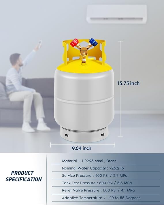 Refrigerant Recovery Tank 30 LB with 1/4 SAE Y-Valve, Liquid/Vapor Reclaim