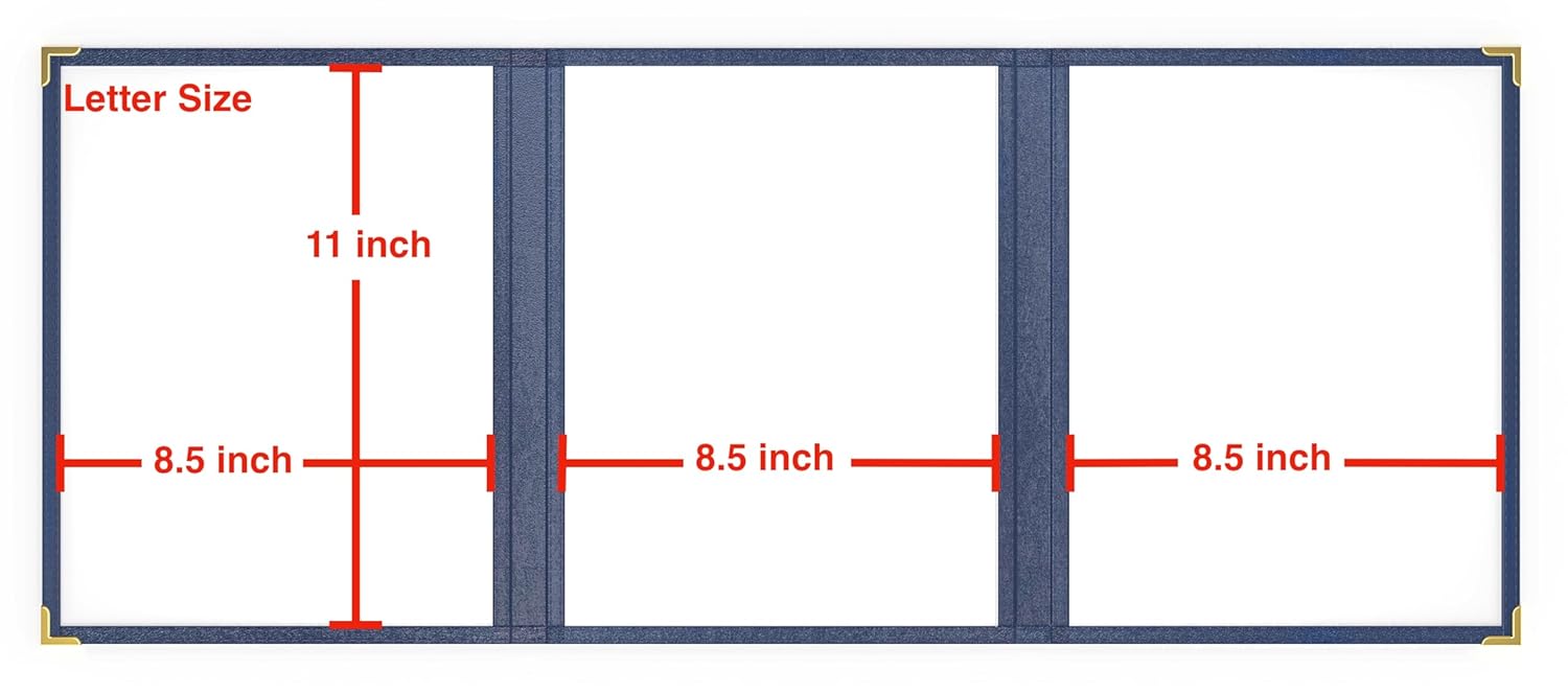 10 Pack Menu Covers 8.5" x 11" Letter Size 3-Fold 3 Pockets 6 Views Double Panels Metal Corner Clear View Water Proof Restaurant Bar Café Drink Wine Baking Kids DIY (Blue-Gold)