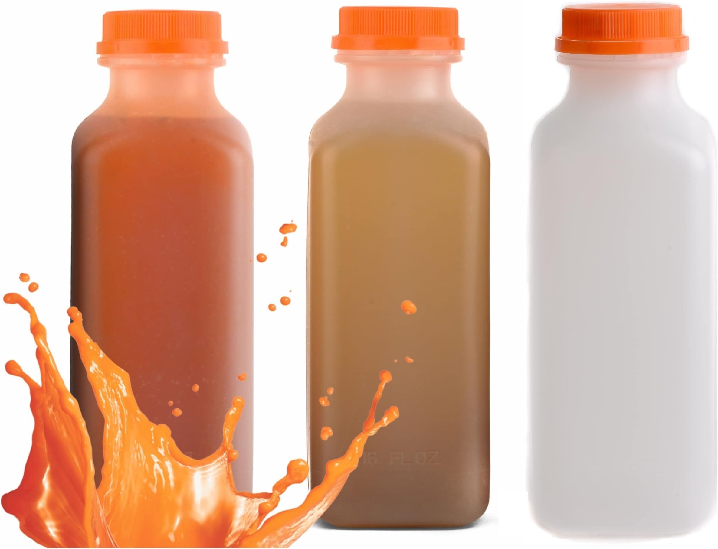 EcoQuality [50 PACK] Empty Plastic Juice Bottles with Tamper Evident Caps 16 OZ - Smoothie Bottles - Ideal for Juices, Milk, Smoothies, Picnic's and even Meal Prep Juice Containers