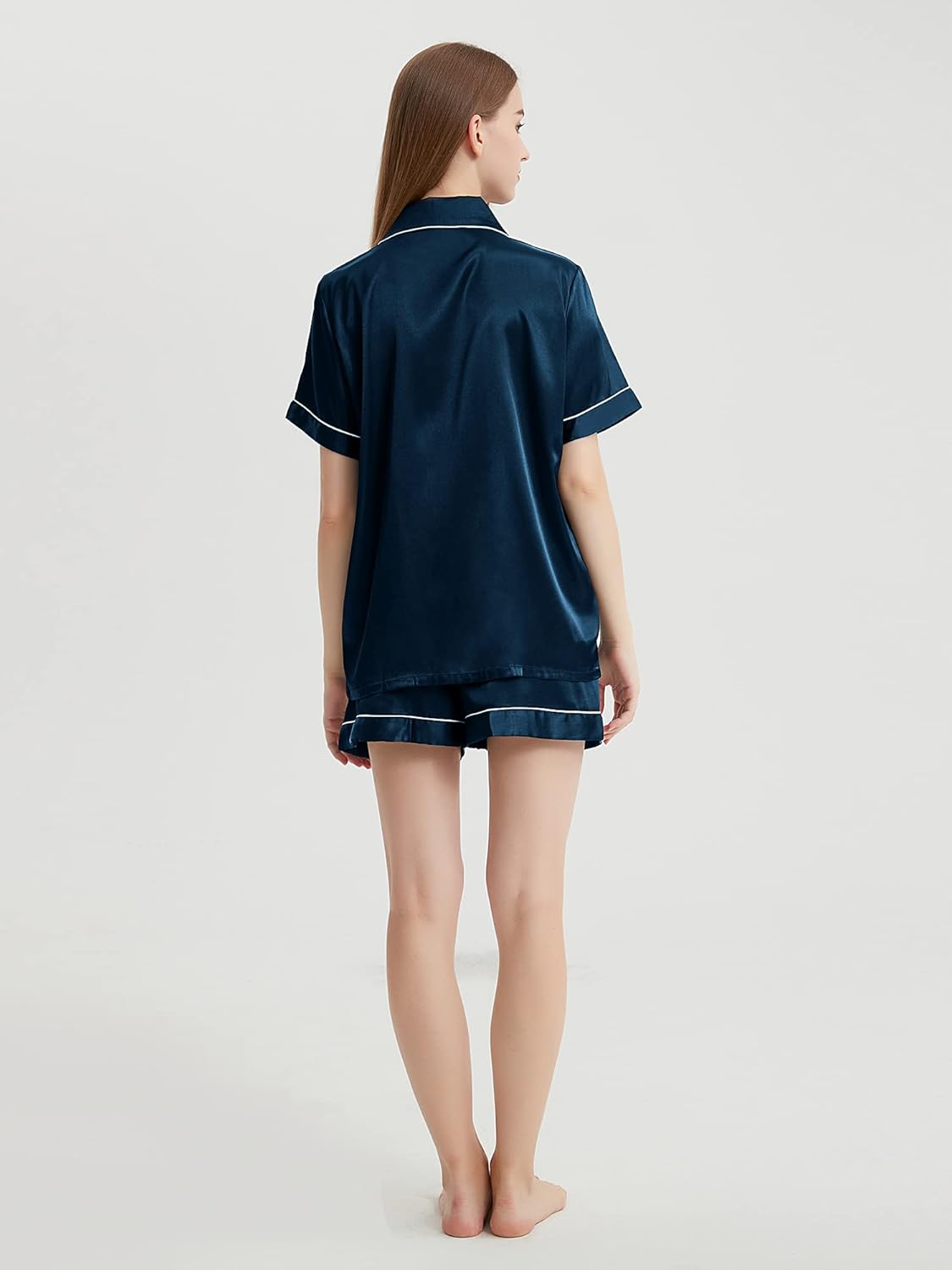 2 Piece Silk Satin Pajamas Sets for Women, Soft Comfy Short Sleeve Button Down Pjs Sets Sleepwear - Image 5