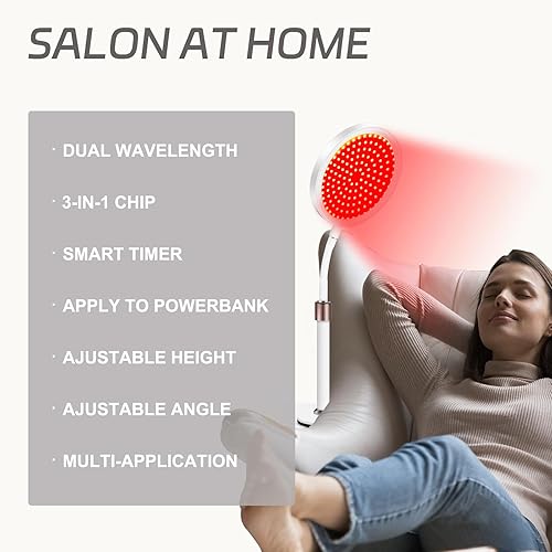 Miniatura 5 de Terapia de luz roja para cara y cuello, chip 3 en 1 diseñado lámpara de terapia de luz infrarroja con base, lámpara de terapia de luz roja profunda