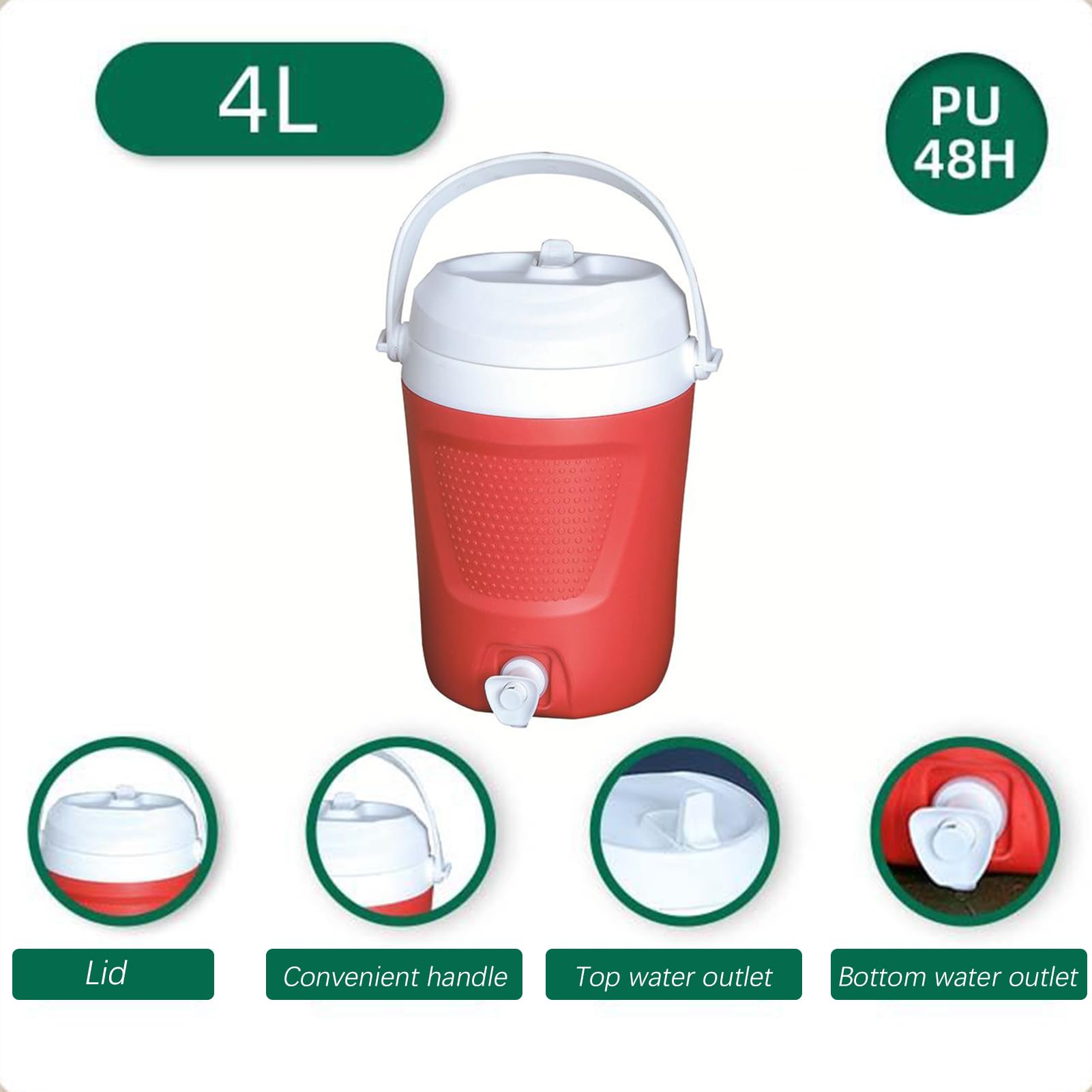 Insulated Beverage Dozownik przenośny, 20 x 20 x 30 cm, pojemnik na wodę 4 | l z wylewką, na wspinaczkę, wyprawy wędkarskie, wędrówki piesze, gorące zimne napoje na kemping