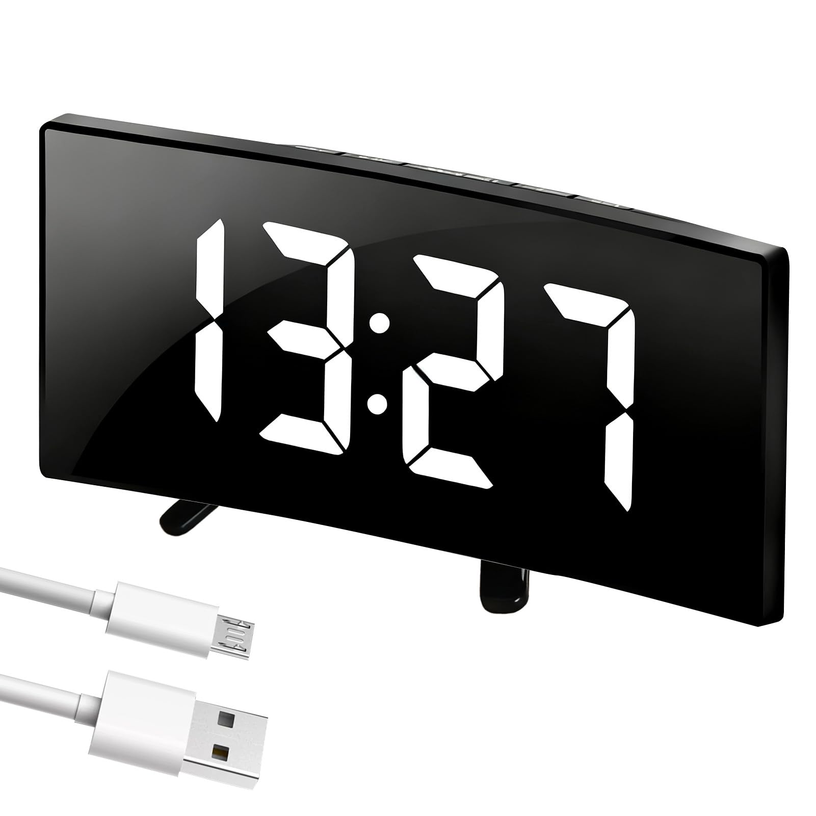 Lytari Digital Alarm Clocks for Bedrooms, Large Curved LED Display Clock with Modern Design and Quiet Function Snooze Mode Power Off Memory 12/24 Hour Time Format (6.69x2.83 In)