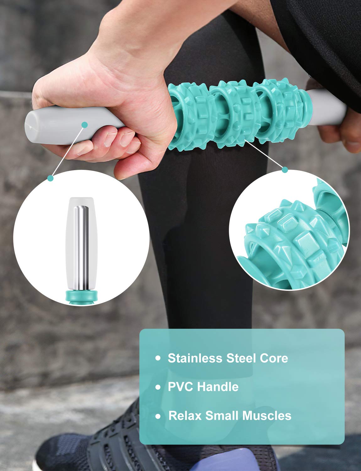 Glymnis Foam Roller Kit 4 in 1, Includono 1 x Rullo Massaggio Muscolare 1 x Bastone Massaggio e 2 x Pallina Massaggio per Recupero Muscolare dei Tessuti Profondi, Rilascio Miofasciale, Yoga