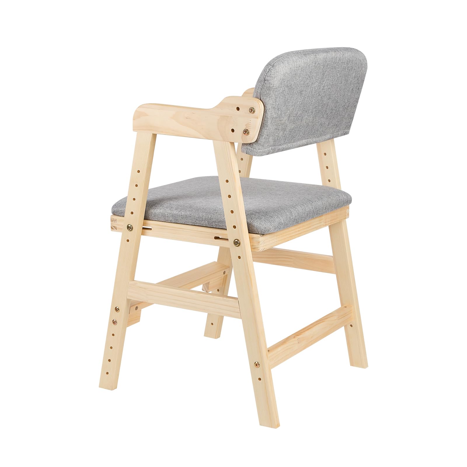 Seggiolone,regolabile in altezza（35cm-51cm）, sedia per bambini, in legno di faggio, stabile e sicura,cm-51cm fino a 90 kg, per bambini e adulti (48 * 46 * 78 cm - Grigio)