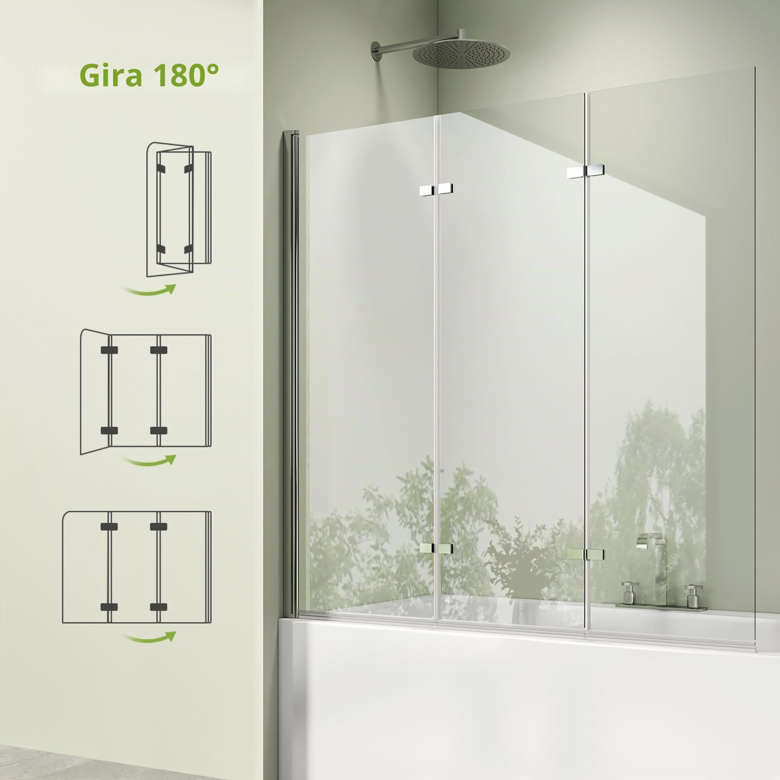 S'AFIELINA Mampara Bañera Plegable 130x140 cm, 3 Hojas | Mampara de Ducha para Bañera con Cristal ESG Templado 6 mm, Tratamiento Antical NANO y Fácil Limpieza