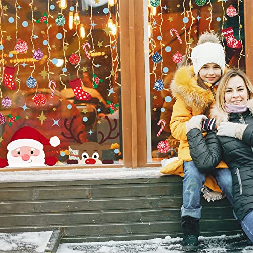 WALPLUS Christmas Window Stickers Clings Xmas Decoration Sale Clearance Reusable Double-Sided Print Decals for Glass Living Room Windows Display Xmas with Rudolph and Santa 92 Pieces - Image 2