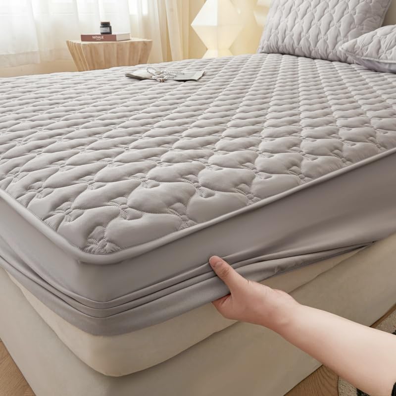 Mattress Protector, Quilted Mattress Pad, Fits 6"-11" Mattresses with Deep Pocket, Breathable Fitted Sheets, Soft Bed Cover, Noiseless, Machine Washable (Gray,Twin 36"x75")