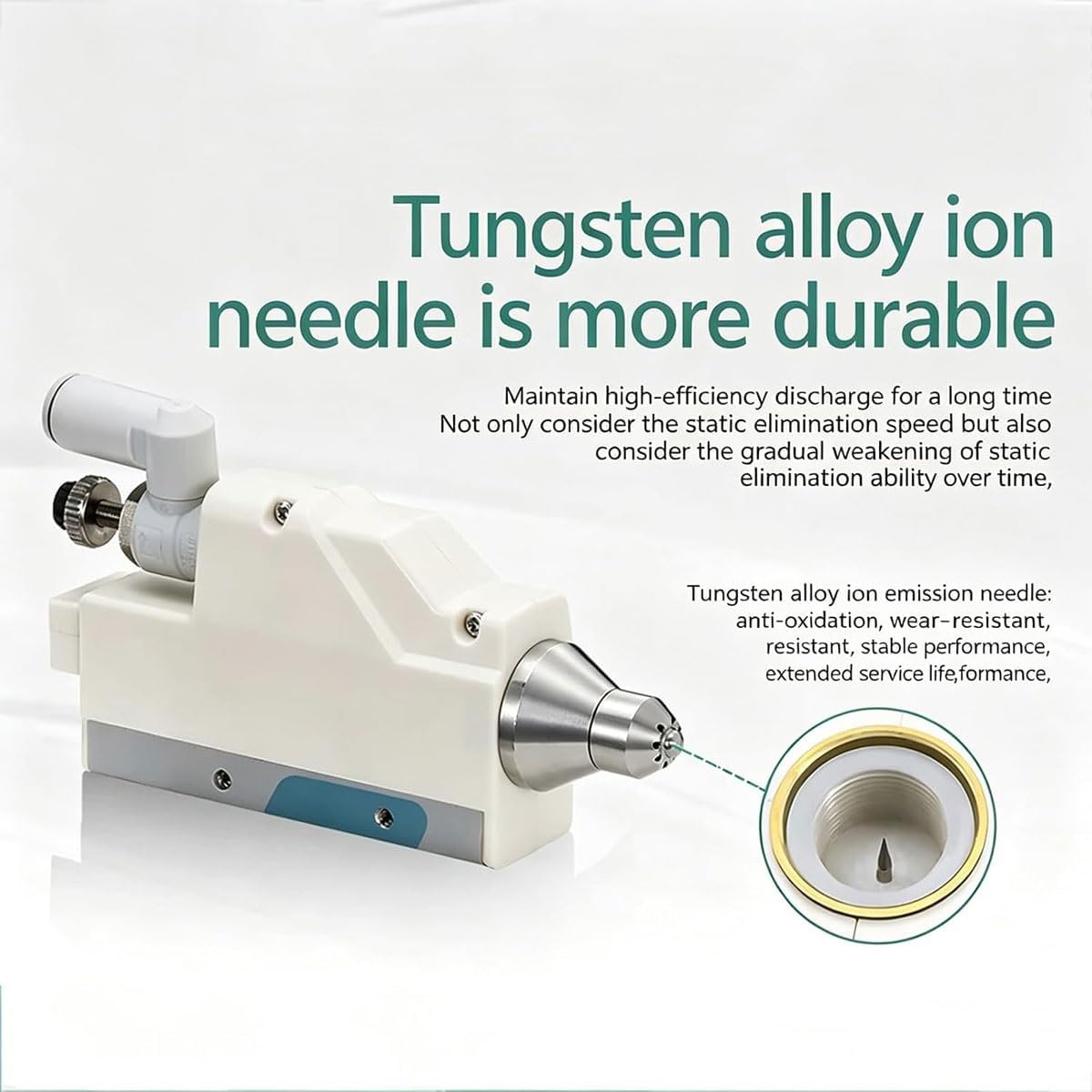 Boquilla de aire ionizante, eliminador estático de alta frecuencia con aguja de aleación de tungsteno, válvula reguladora y luz indicadora, requiere compresor de aire, para reparación electrónica