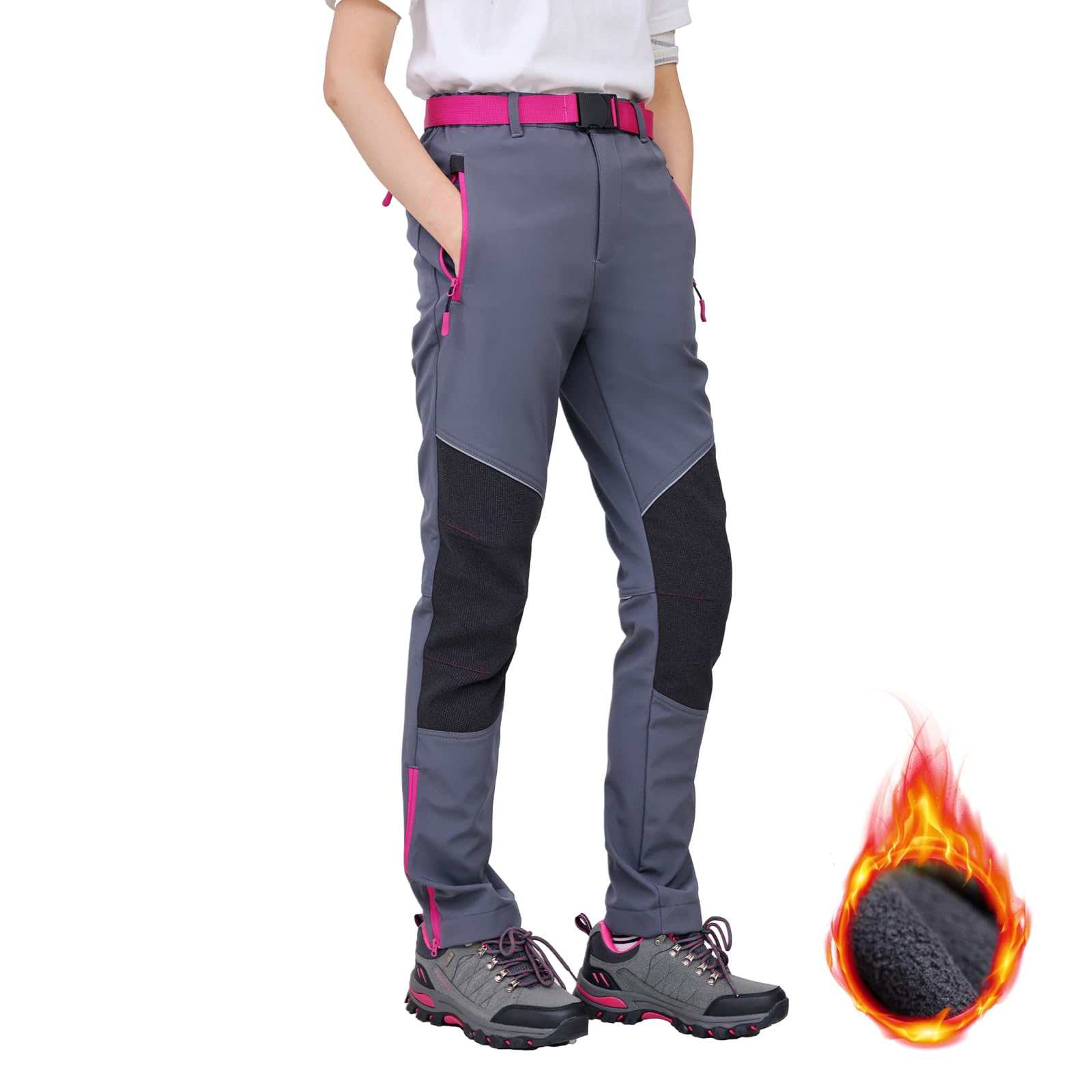 Work Idea - Pantaloni da donna per escursioni impegnative, in materiale impermeabile, taglio elastico, calore invernale, cerniere a contrasto e molto altro ancora