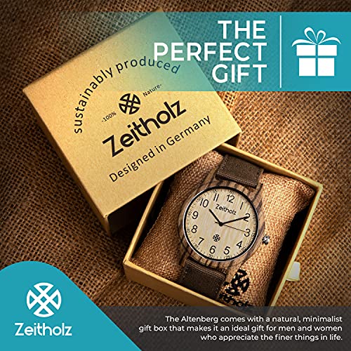 Zeitholz Unisex Wooden Watch - Altenberg Model, Handmade from 100% Natural Zebrawood with Quartz Movement - Lightweight Analog Wooden Watch for Men and Women - Adjustable Band Fits Any Wrist4