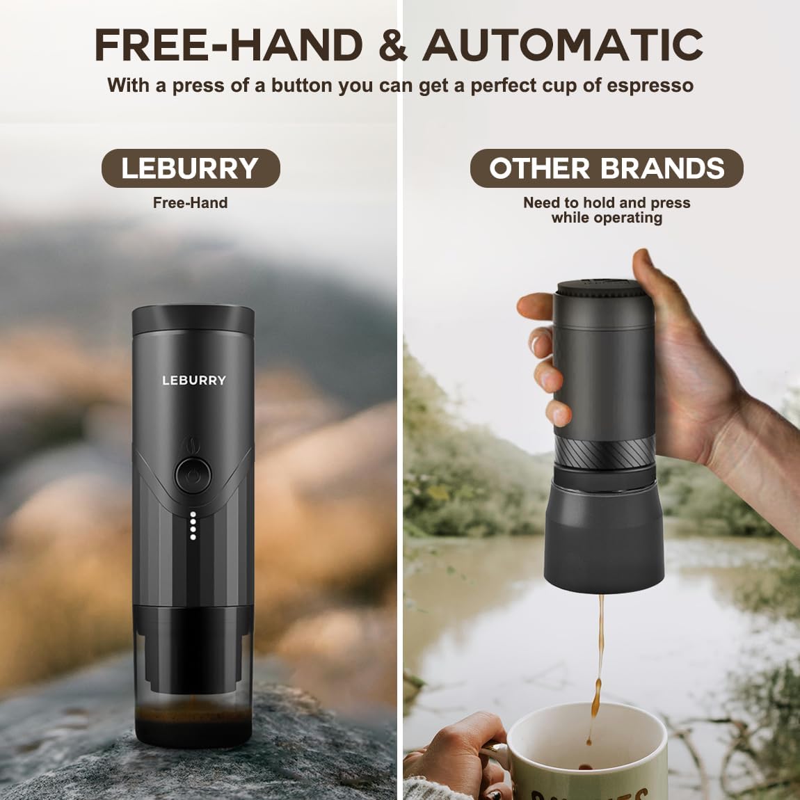 Portable Espresso Machine - Travel Espresso Maker for Both Coffee Ground & Capsules - Battery Powered Coffee Maker - Portable Coffee Maker for Travel, Camping, Home, Office, RV