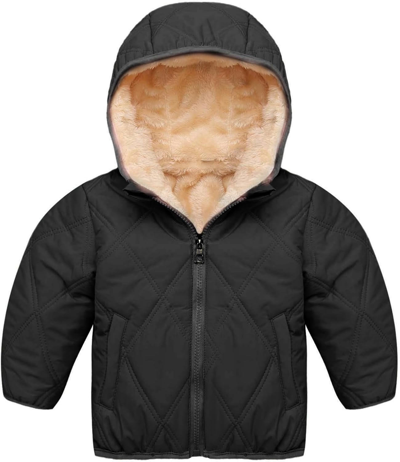 Alvivi Fuzzy Fleece Thickened Jacket for Unisex Toddler Girls Boys Solid Hooded Coat Winter Overcoat
