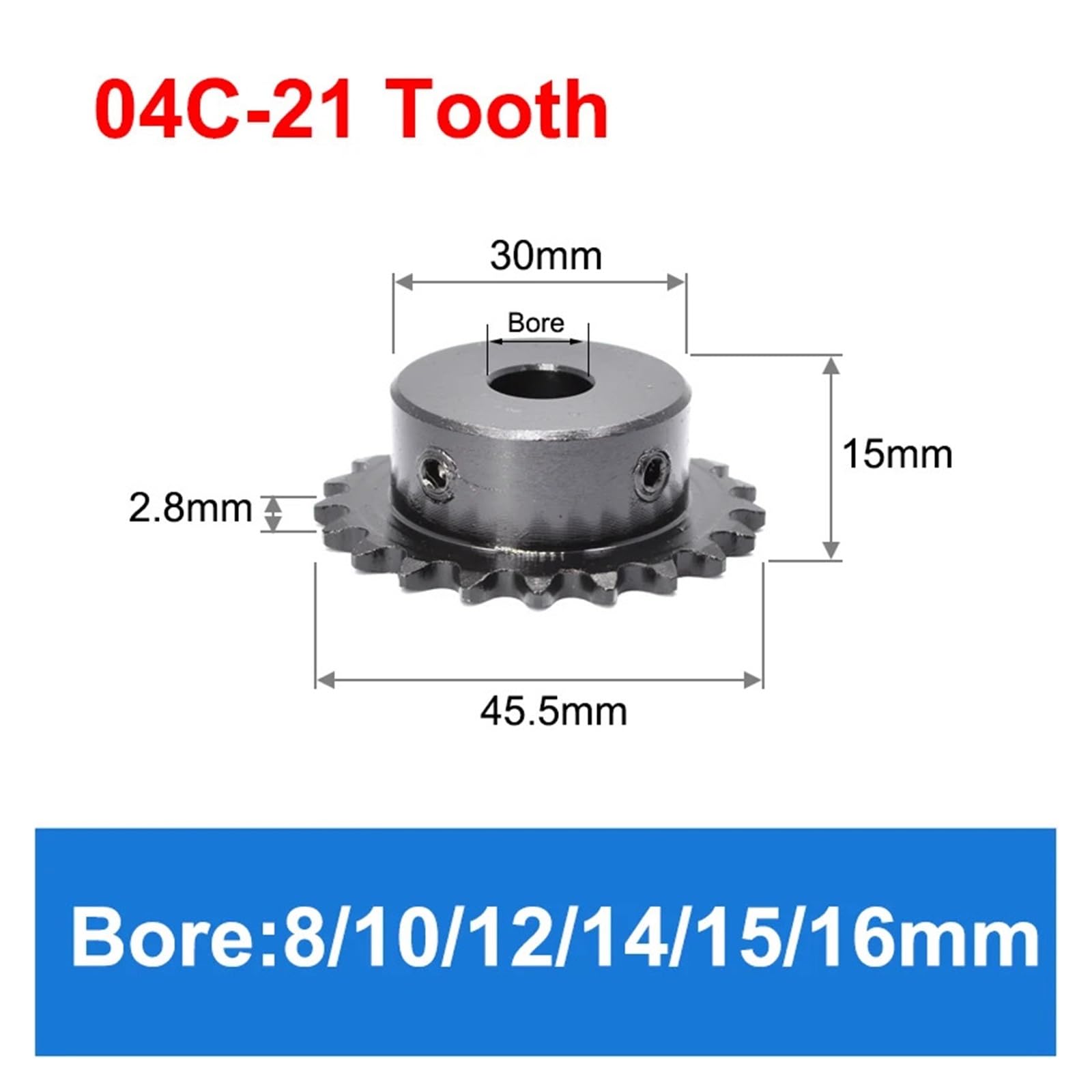 Bevel Gear Pinion Hardware Mechanical 04C 15Teeth - 30 Teeth Sprocket Wheel 45# Steel Industrial Chain Gear with Top Wire Motor Chain Drive Bore 15mm(04C-21 Teeth)