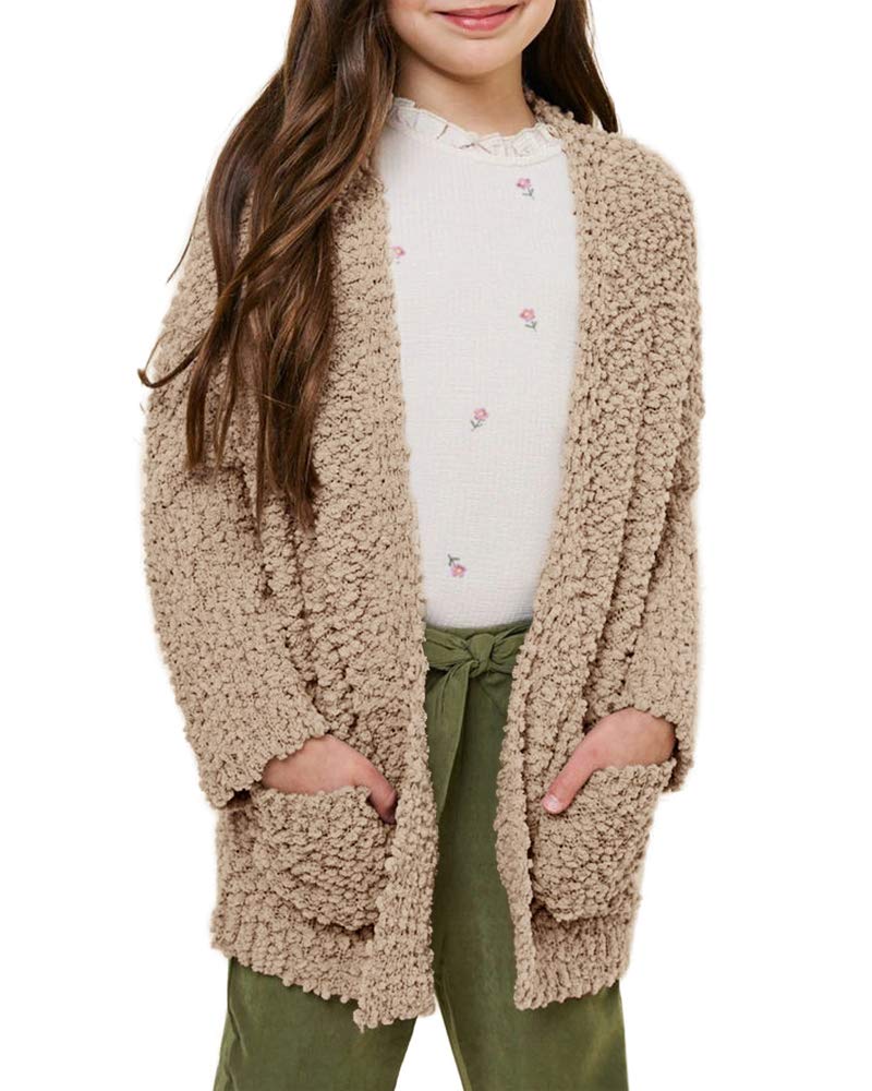 Imily Bela Girls Cardigan Open Front Popcorn Knit Long Sleeve Sweaters Coat