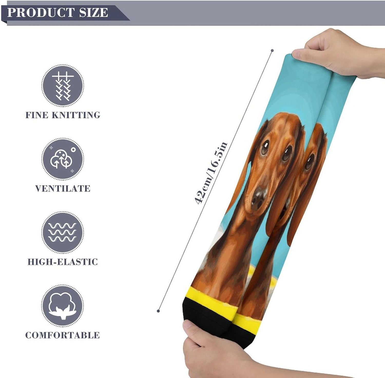 Dachshund Dog Compression Sock Breathable Support Socks Lightweight Knee High Tube Socks for Women Men