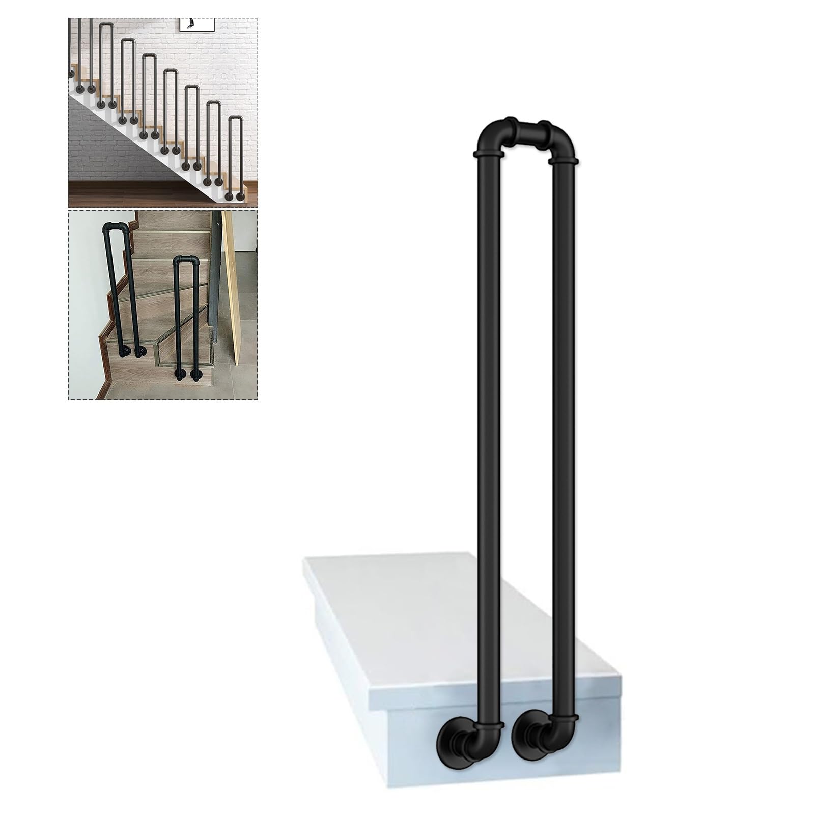 LWJSOCP Stair handrail U Shaped Stair Handrail, 35-100cm Industrial Wrought Iron Metal Handrail, Heavy Duty Stair Railing Balustrade for Cement Concrete and Wooden Steps (Size : 45cm(1.5ft))