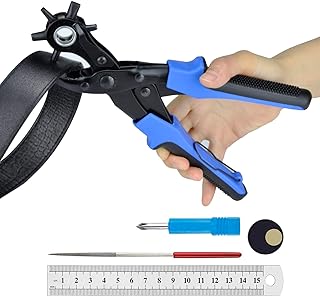 Belt Hole Punch, Heavy Duty Hole Punch, Leather Hole Puncher, Oval Hole Punch, Durable Watch Band Strap Shoe Hole Punching Tool Round Packed with a Ruler, Brass Pad, Screwdriver, Grinding Rod