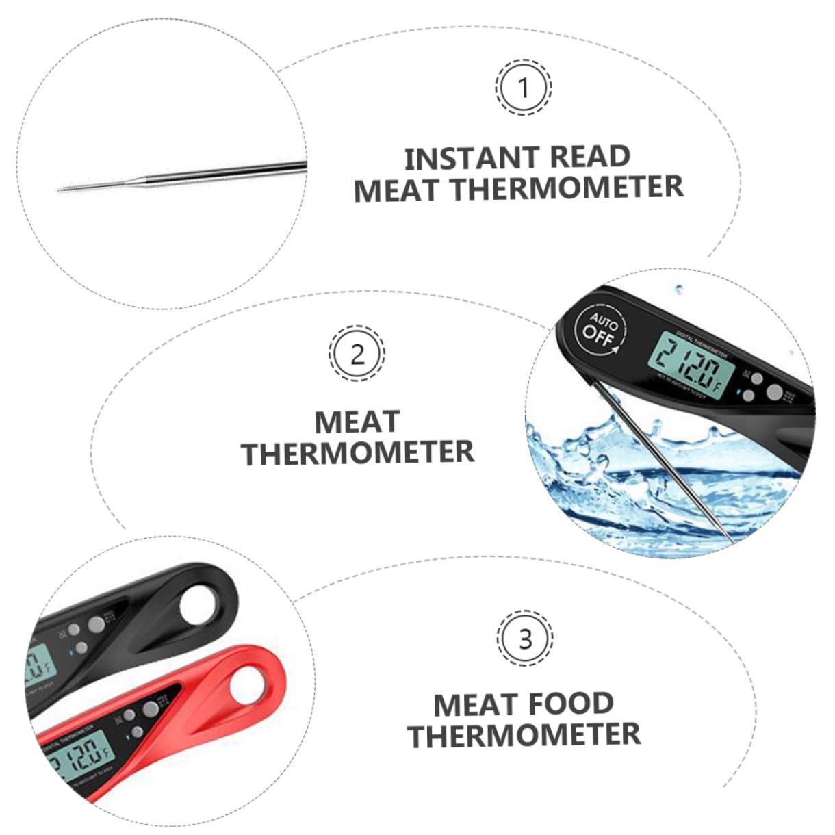 Cabilock 3 Piezas Termómetro De Barbacoa Termómetro Digital Sonda De Temperatura De La Carne Sonda Del Termómetro Del Horno Lectura Instantánea Cocina Barbacoa Horno Medidor De Temperatura