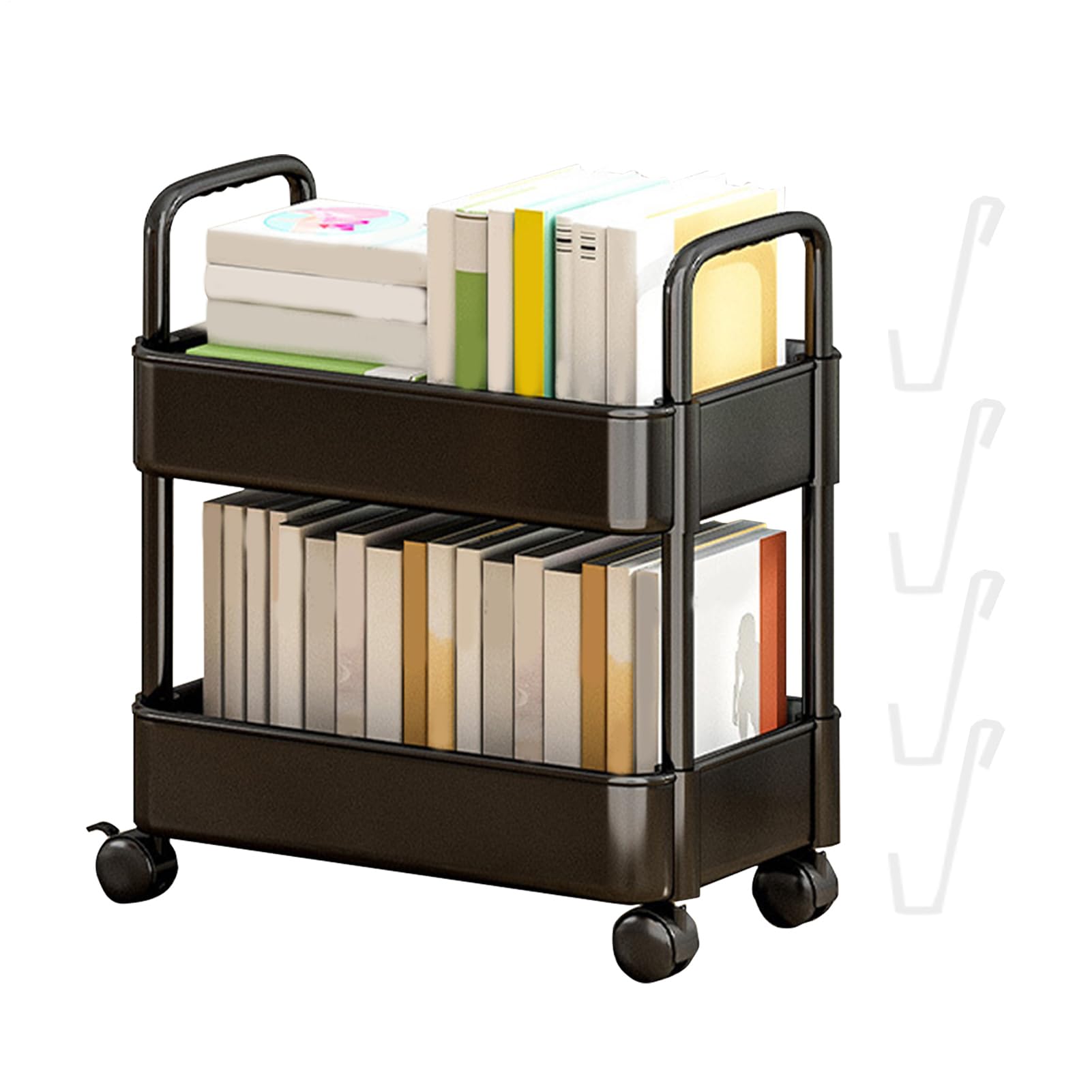 DNCG 2 Tier Pp Storage Book Shelves with Wheels, Movable Bookshelf Cart, Modern or Contemporary Style, 2 Shelves, Wheeled, Tiered Shelf, Bedroom,