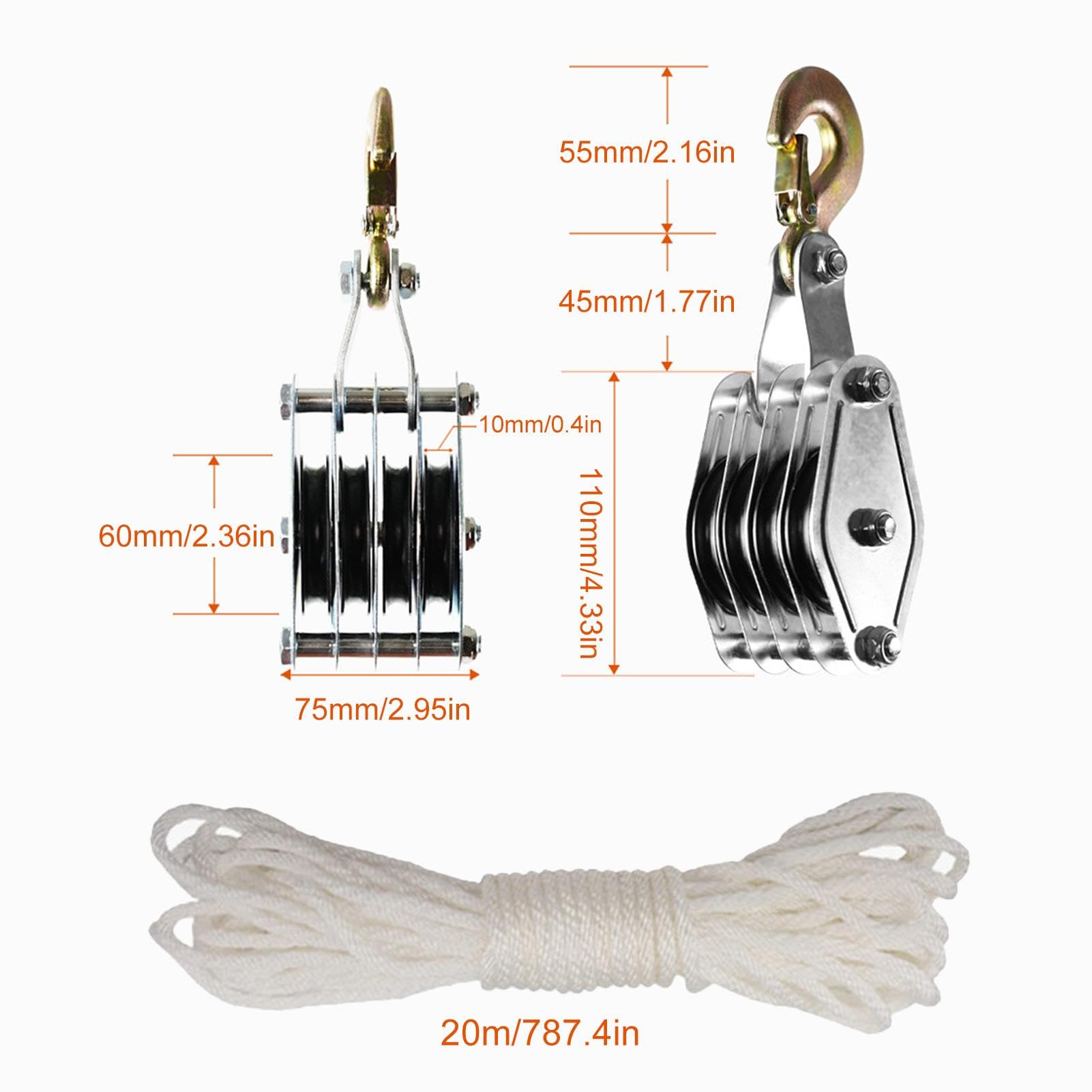 Tie Down Rope Pulley, Appendiabiti a 4 ruote, Puleggia di sollevamento a baldacchino, di puleggia a corda da 65 piedi, Puleggia leggera per, Sollevamento della corda resistente,